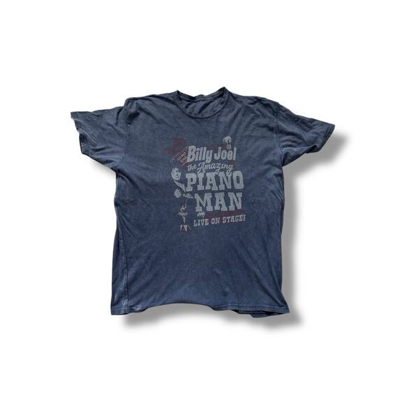 Billy Joel The Amazing Piano Man Lyrics 2-Sided Retro Style Blue T-shirt 2XL - Picture 1 of 3
